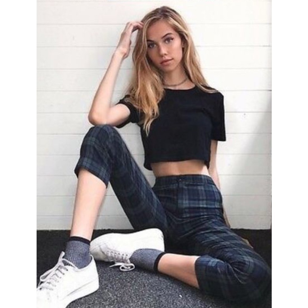 Brandy Melville John Galt Jane Green Plaid High Rise Pants